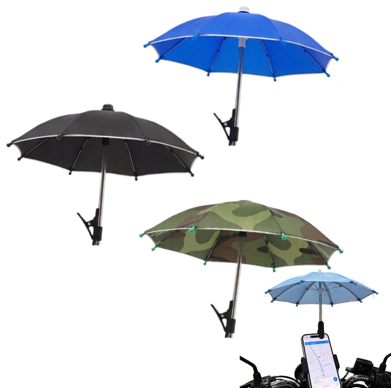 3 Pack Phone Umbrella for Sun, Cell Phone Shade with Adjustable Clip, Portable Sun Shade for Smartphones, Rainproof Outdoor Accessory for Beach, Travel, Hiking (Blue + Black + Camo)
