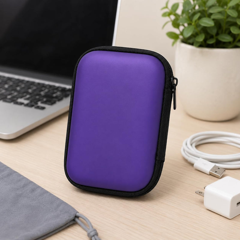 2.5 Inch EVA Organizer Case, Portable Camera Accessory Bag, Hard Shell Storage Pouch for Earbuds, Data Cables, Chargers and Small Items Purple