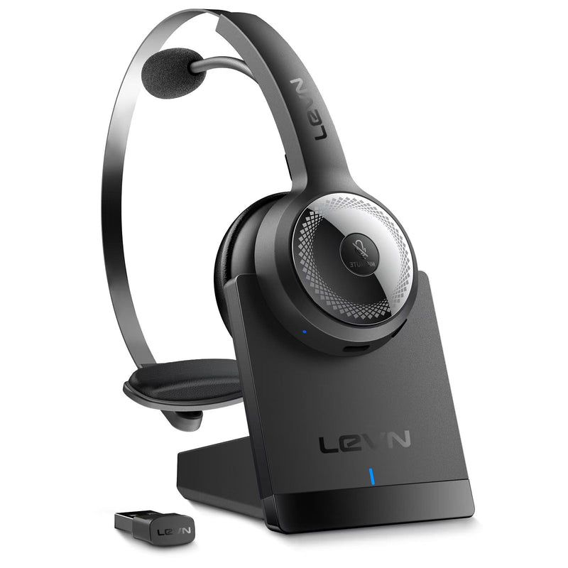 Wireless Headset with Mic for Work, AI Noise Cancelling Bluetooth Headset | Wireless Headset with Mute Button & USB Dongle, Charging Base, 50h Playtime, Suitable for Call Center/Computer/Laptop/Teams Black