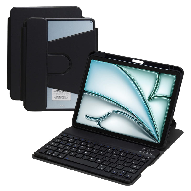 Keyboard Case for iPad Air 11, Pro 11, Detachable, 360° Rotating | Fits iPad Air 11 M3/M2, Air 5/4 and Pro 11 1st-4th Gen; detachable Bluetooth keyboard, rotating case and pencil holder black