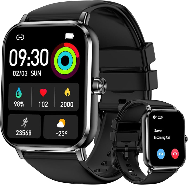 Smart Watch for Men Women, 1.83" HD Touchscreen Fitness Tracker with Bluetooth Calling, 130+ Sports Modes, Heart Rate Sleep Step Monitor, IP68 Waterproof, Compatible with iOS & Android Black
