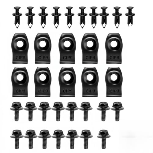 35 PCS Engine Under Cover Splash Shield Hardware Kit, Body Bolts Screws with Fender Liner Push Retainer Clips & U-Nuts, Universal for Most Cars SUVs Trucks (Black)