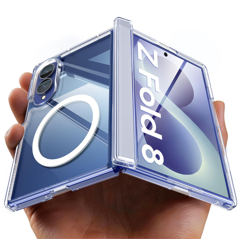 Magnetic for Samsung Galaxy Z Fold 8 Case & HD Screen Protector | Fit for MagSafe, Hinge Protection, Transparent PC, Slim, 4X Military Grade Shockproof Cover for Samsung Z Fold 8, Clear Clear-Mag