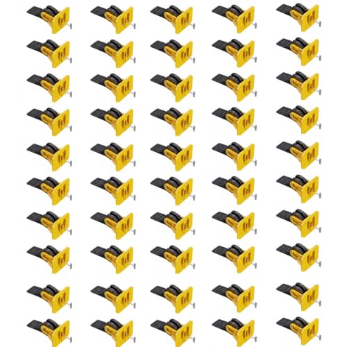 50 Pack Reusable Tile Leveling System, Tile Leveler Spacers with T-Shaped Pin, ABS Ceramic Tile Installation Tools for Wall and Floor Tiling, Yellow