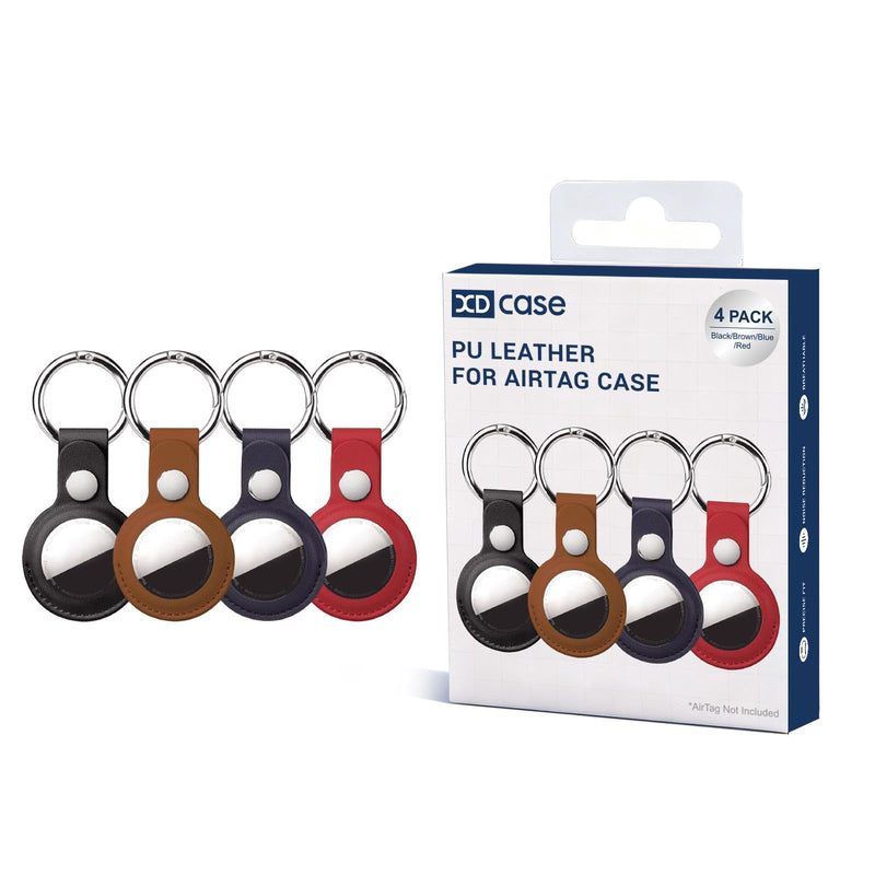 XDcase 4 Pack Vegan Leather Protective Case for AirTag with Metal Ring Keychain