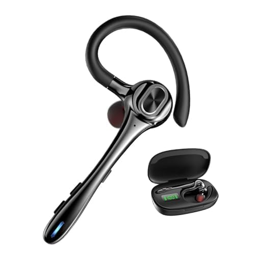 Bluetooth Headset Wireless Earpiece Single Ear Earphones for iOS Android | Noise Canceling Microphone 160H Standby Time Hands Free Calling for Business Office Gaming Samsung Phones Black
