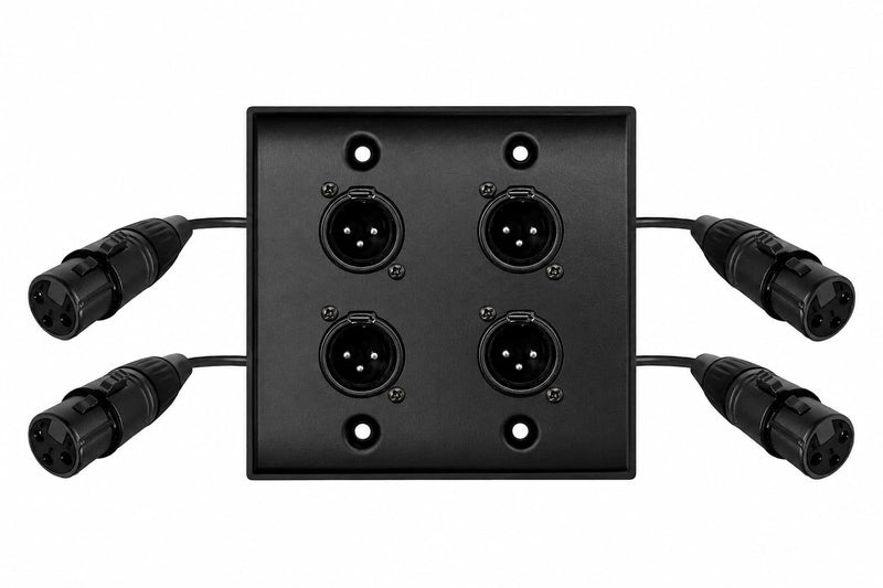 DIYTECH Black XLR Wall Plate, Solderless, No Solder, Audio Wall Plate, for Pro Audio Installation (Male to Female 4-Port)
