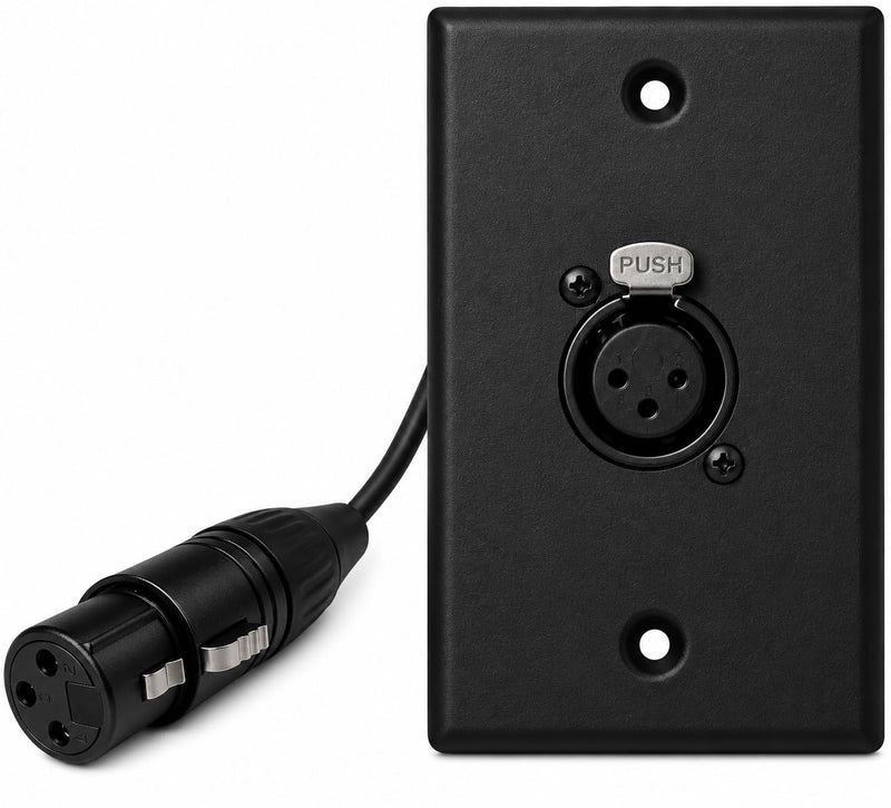 DIYTECH Black XLR Wall Plate, Solderless, No Solder, Audio Wall Plate, for Pro Audio Installation (Female to Female 1-Port)