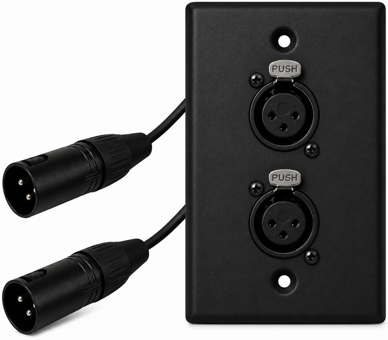 DIYTECH Black XLR Wall Plate, Solderless, No Solder, Audio Wall Plate, for Pro Audio Installation (Female to Male 2-Port)