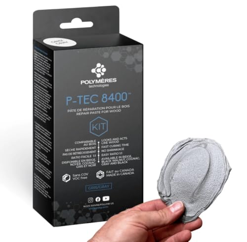 P-Tec 8400 Wood Filler - 250g - Fast Cure Crack & Knot Repair (Grey) Grey