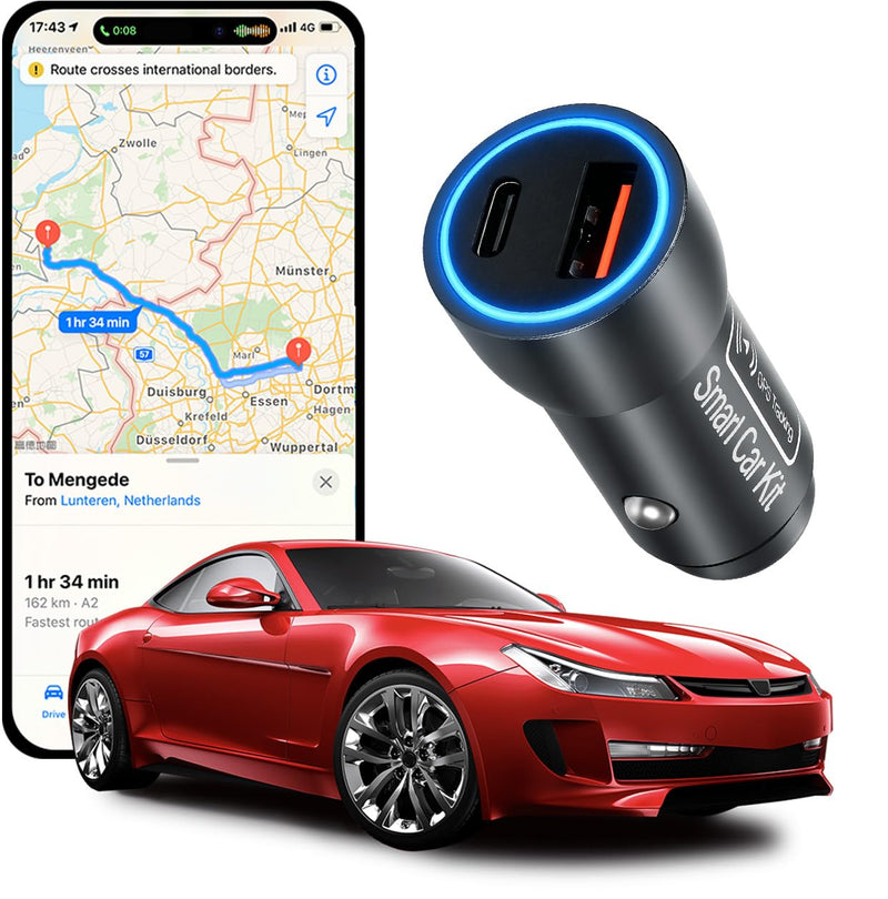 USB C Car Charger,GPS Tracker for Vehicles Cigarette for iOS Find My | 2-Port 40W Super Fast Charging Hidden Portable GPS Tracker Anti-Theft (iOS Only),No Monthly Fee Subscription-Grey Grey