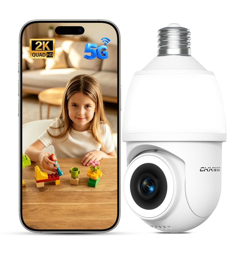 Light Bulb Security Camera,2K 5G & 2.4G WiFi Bulb Cameras for Home Security | Wireless Outdoor Cam with Motion Detection,2-Way Talk,Color Night Vision,Light Socket Security Camera Work with Alexa