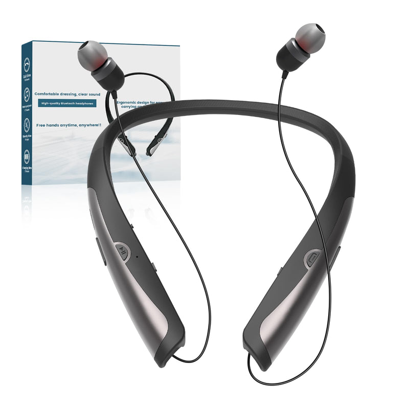 Bluetooth 5.3 Neckband Bluetooth Headphone, Sweat Resistant Noise Cancelling Stereo Headphones, and Retractable Ear Tips for Music, Conference, Videos（Bright Black） Dark Black