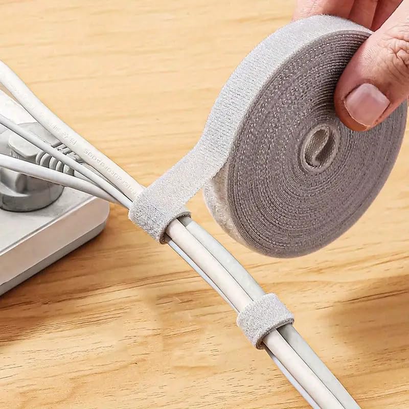 1 Pack Adjustable Cable Organizer Roll | 3m (118.1 inch) Reusable Wire Management Strap for Desktop and Electrical Cable Routing (Gray) Gray