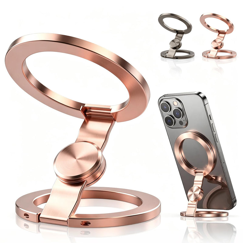 Magnetic Phone Stand Fidget Spinner, Dual-Sided Magnetic Phone Grip,2-in-1 Fidget Spinner & Phone Stand,360° Rotation Foldable Magnetic Phone Holder Grip for iPhone 12-17,for Car Desk Gym, Rose Gold