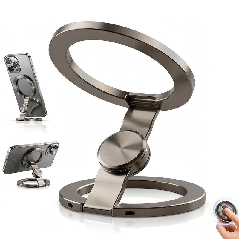 Magnetic Phone Stand Fidget Spinner,Dual Sided Magnet Rings Phone Holder | 2-in-1 Foldable Phone Holder with Dual Magnetic Rings,360°Rotation 270°Flip,Strong Adhesion Phone Grip Stand(1PC) Black