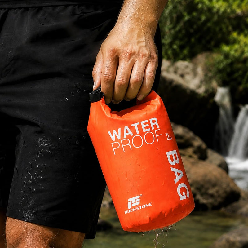 2L Waterproof Dry Bag, Green Roll Top Dry Sack for Outdoor Sports, Floating Waterproof Bag for Kayaking Camping Travel,Orange Orange