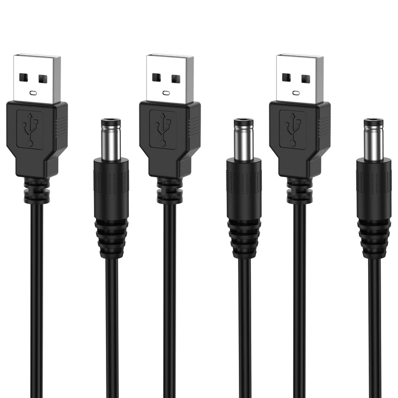3 Pack USB to DC 5V Power Cord, USB 2.0 A Male to DC 5.5mm x 2.1mm Power Plug Connector Charger Barrel Jack Power Cable