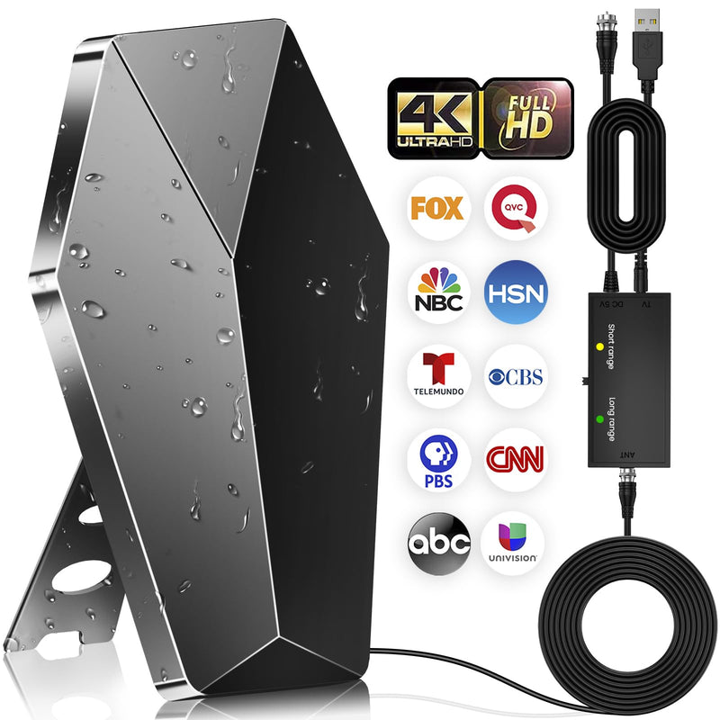 Amplified Digital TV Antenna 5000+ mi Indoor/Outdoor, 2026, 4K 8K 1080p | Smart TV Antenna for Local Channels Long Range Amplified Signal Booster-38ft, Smart IC Chip, 3-step Install, Weatherproof