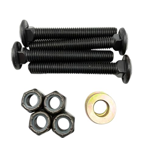 1/2"-13 x 3-1/2" Grade 8 Carriage Bolts (4-Pack) – Heavy-Duty Coarse Thread Bolts with Washers and Nylon Lock Nuts – Round Head Square Neck SAE J429 3.5" Black Finish Bolts, Washers, Nuts 4