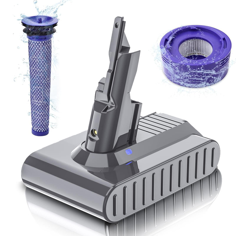 Upgraded 7000mAh 21.6V Replacement for Dyson V7 Battery SV11 225403 229687 Compatible with Dyson V7 Motorhead/Animal/Trigger/HEPA/Car+Boat/Absolute Handheld Vacuum Cleaners with 2 Filters Gray Silver