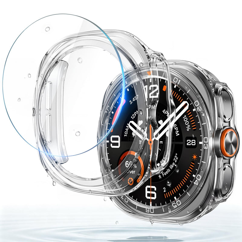 Misxi [2+2 Pack] Case and Screen Protector for 47mm Galaxy Watch Ultra 2 | Bumper Cover and Auto-Alignment Tempered Glass for Samsung Galaxy Watch Ultra2, Anti-Scratch Protection, Transparent Transparent(2-Pack) Galaxy Watch Ultra 2 [47mm]