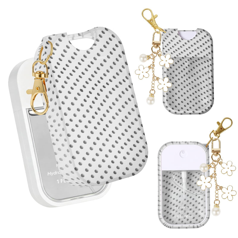 TPU Case for Touchland Hand Sanitizer Spray Mist 1 oz,Cute Polka Dot Cover with Flower keychain (Polka Dot White) Polka Dot White