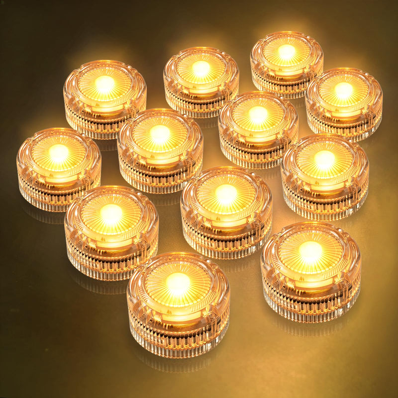 HL Submersible LED Lights,Yellow Mini LED Tea Light,150 Hour Runtime | Waterproof Battery Powered Small Flameless Lights for Weddings,Vases,Home,Festivals and Parties,12pcs (Built-in 24 Batteries) Yellow 12P