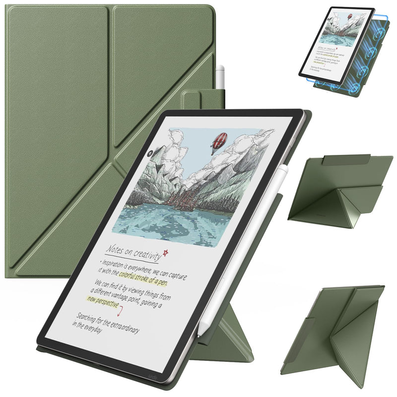MoKo Magnetic Case for 11" Kindle Scribe& Kindle Scribe Colorsoft 2025/2026 | Slim Lightweight Folio, Multi-Angles Stand, Premium PU Leather Cover with Pen Clasp, Auto Sleep / Wake, Celadon