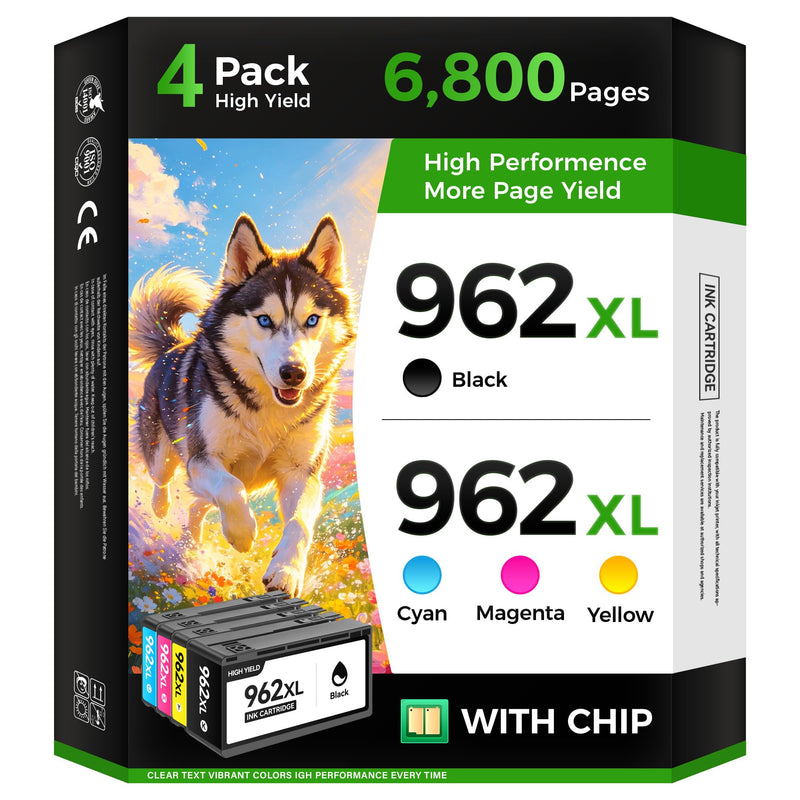 962XL Ink Cartridges Combo 4-Pack High Yield Replacement for HP 962 962XL Ink Compatible with OfficeJet 9012 Pro 9010 9014 9015e 9016 9018 9019 9020 9022 9025 9028e Printers Black Cyan Magenta Yellow Multicolor