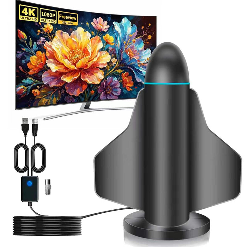 Indoor TV Antenna Amplified OTA Digital Antenna 16ft Coaxial Cable | Receive Free Over-the-Air TV Signals with USB-Powered Amplification and Flexible Indoor or Balcony Placement