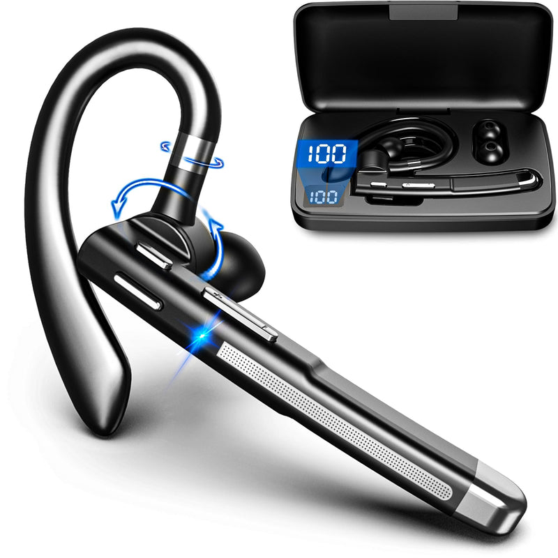 Boytond Bluetooth Earpiece V5.4,Wireless Headset with Mic for Work | 100H Playtime,500mAh Charging Case,CVC8.0 Noise Canceling,Dual Connect&Mute Button Headphone for Trucker,Driver,Office,Work Graphite Black & Silver