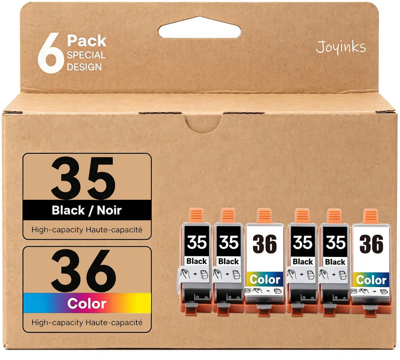 6-Pack PGI-35 CLI-36 Ink Replacement for Canon 35 36 Ink Cartridges | for Canon PIXMA TR150 TR160 IP110 IP100 TR152 Mini260 Mini320 Printers (4X Black, 2X Tri-Color)