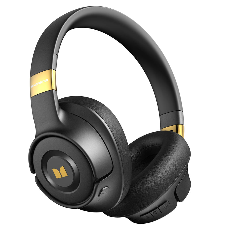 Monster Active Noise Cancelling Headphones, Wireless Over-Ear Bluetooth, 40H Long ANC Playtime, HiFi Audio, Big Bass, Deep Bass, Built-in Mic, Memory Foam Ear Cups for Home Black