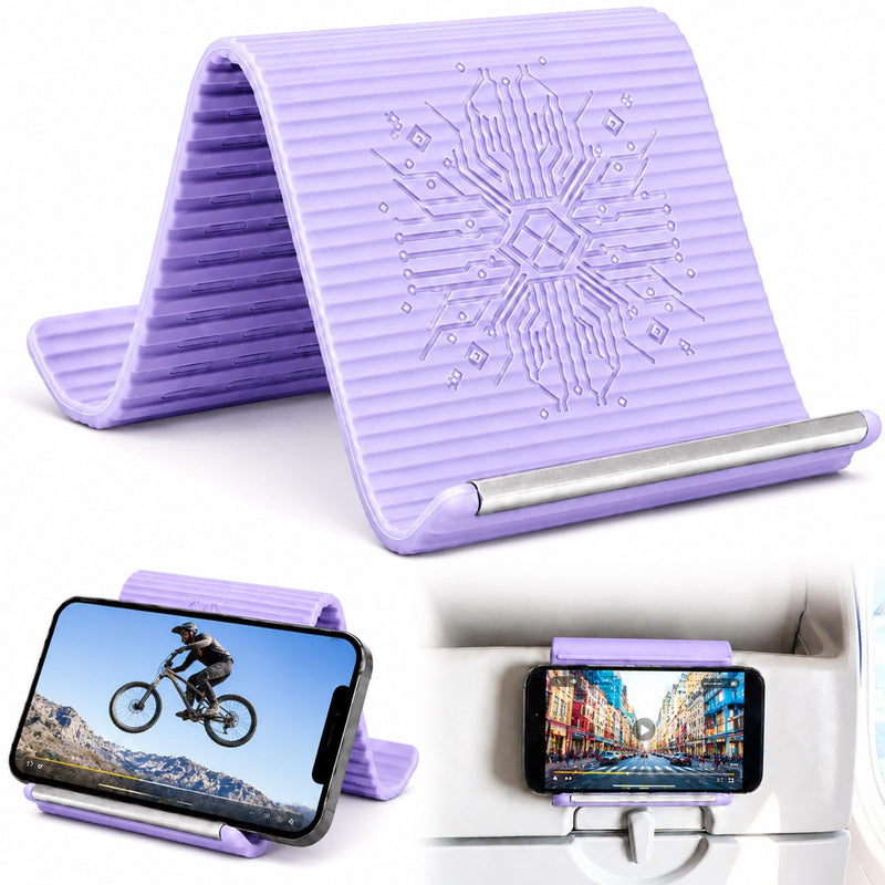 Airplane Phone Holder, Portable Travel Phone Stand, Lavender | Flexible Silicone Aluminum Core Airplane Phone Holder, Textured Non-Slip, Folded into Any Shape, for Bed,Treadmill,Seat Back Lavender-1PCS