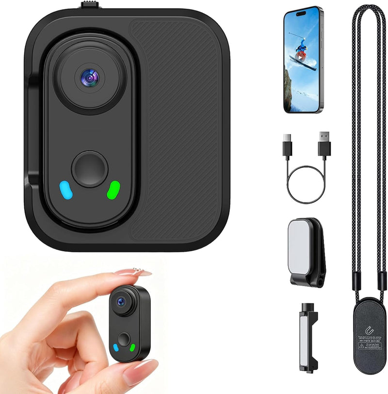 isekurity Mini Body Camera Thumb Size POV Cam Action Camera | Bodycam with WiFi/Magnetic Mount/Charging Case Wearable Hands-Free Recording Sports Helmet Camera for Vlog Motorcycle Cycling Black