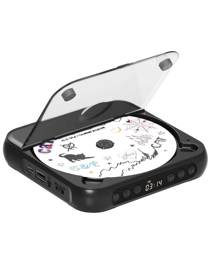ENVYCLOUD CD Player Portable with Dual Stereo Speakers, Rechargeable Portable CD Player with Bluetooth for Home with Headphones,Black black