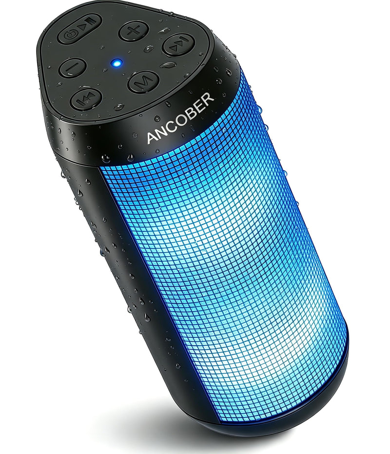 Portable Bluetooth Speaker, Powerful HD Stereo Loud/30H Playtime/IPX4 Waterproof for Outdoor Home/8 Dynamic Lights/Wireless BT 5.3/AUX, Travel|Camping|Beach Essentials, School Supplies, Birthday Gifts Black