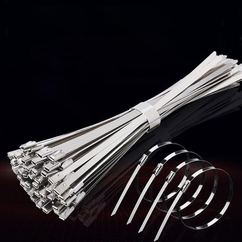 30Pcs Stainless Steel Zip Ties – 200mm Metal Cable Straps, Heavy Duty Self-Locking Fastening Rings for Automotive, Home & Industrial Use, Silver