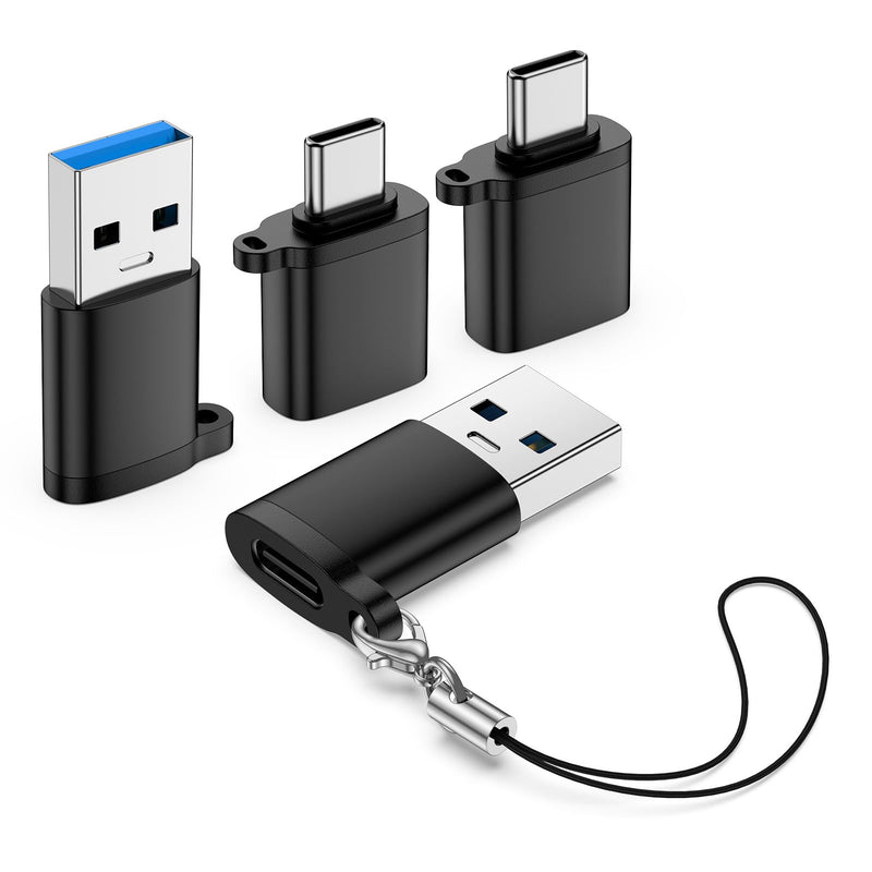 USB to USB C Adapter, USBA Male to USBC Female Car Charger Adapter 4 Pack | Type C to USB A Charger Cable Converter for iPhone 17/16/15 Pro Max MacBook Pro/Air iPad Samsung Galaxy S26/S25/S24 Ultra/FE black