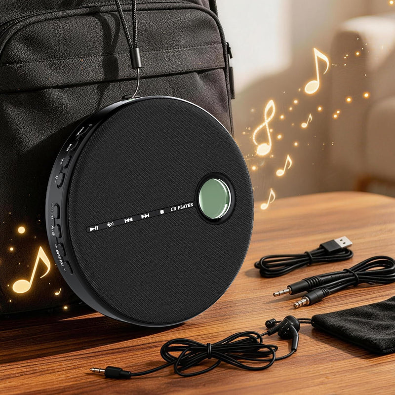Portable Bluetooth CD Player with Anti-Skip, Stereo Speakers & Headphones | A-B Repeat, PROG Memory, 10 Playback Speeds, AUX input, Small Personal Walkman CD Players for Home, Car & Travel, Ideal Gifts