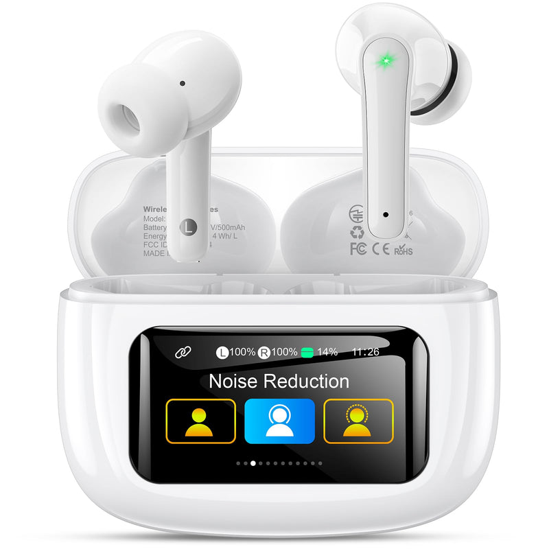 ZIUTY Wireless Earbuds Bluetooth 4.0 Ear Buds Headphones, Deep Bass Stereo | ANC Noise Cancelling, ENC Clear Calls, 48H Playtime, Touchscreen LED Display Case, IPX7 Waterproof, for Sports Workout Pearl