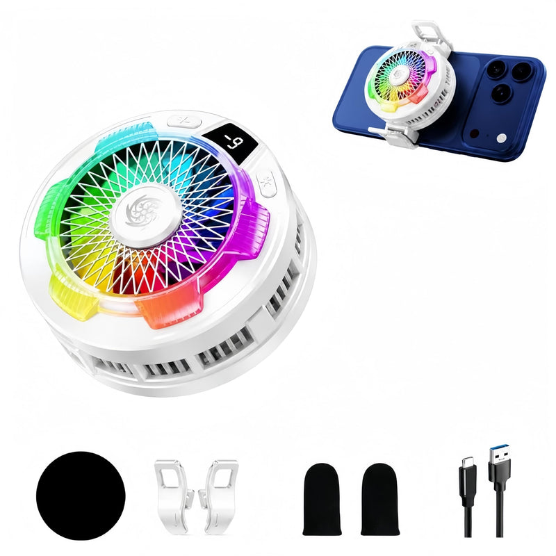 Phone Cooler for Gaming, Cell iPhone Cooling Fan Hot Weather, Portable RGB Mobile Enfriador para Celular Case, Ventilador para Telefono ipad Keep Phone Cool, for iPhone/Android Series Phone White