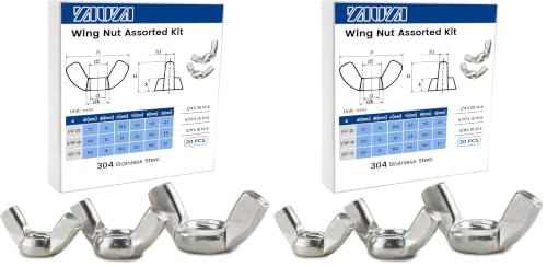 3 Sizes Wing Nuts Assorted Kit, 1/4"-20, 5/16"-18, 3/8"-16 Stainless Steel Butterfly Nut, Hand Twist Tighten Ear Wingnuts for Machinery Electronic Equipment DIY, Silver (30 Pcs) (Pack of 2) 3 Sizes -30pcs (Pack of 2)