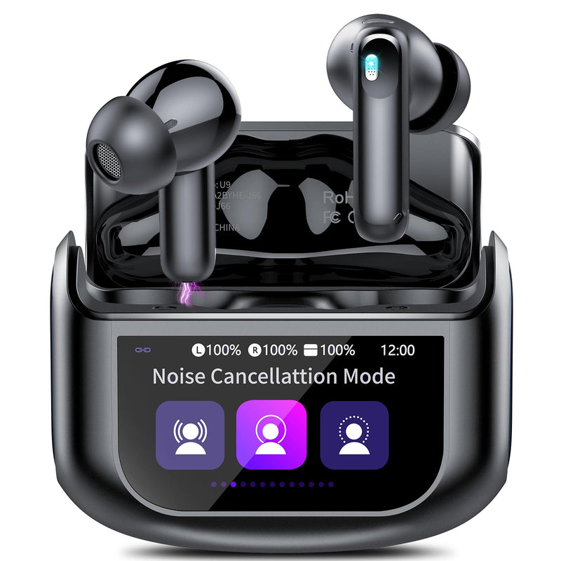 Wireless Earbuds, AI Translation Earbuds Real Time Touch Screen | 5 EQ Modes, 48H AI Ear Buds with ANC Noise Cancelling/Transparency Mode, IPX7 Waterproof, 164 Language/7 Translation Modes Premium Black