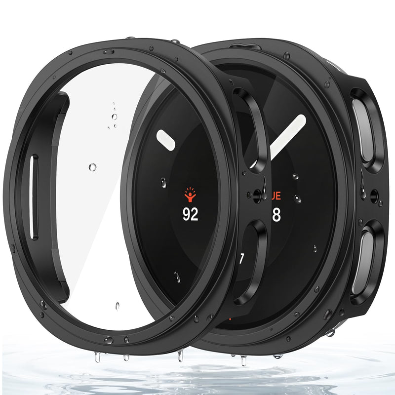 Misxi 2-Pack Waterproof Case for 44mm Samsung Galaxy Watch 9/Watch 8 | Cover with 9H Tempered Glass Screen Protector for Samsung Watch9/Watch8, Anti-Scratch Sensitive Touch Protection, Black Black(2 Packs) 44mm (ONLY for Galaxy Watch 9/8)