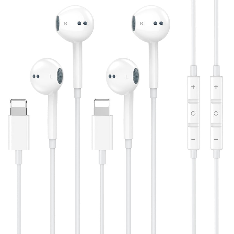 2 Pack [Apple MFi Certified] Wired Headphones for iPhone 14 13 12 Pro Max | for iPhone Earbuds with Built-in Microphone & Volume Control Nosie Reduction Earphones for iPhone 14 13 12 11 Pro Max XS XR X LWhite