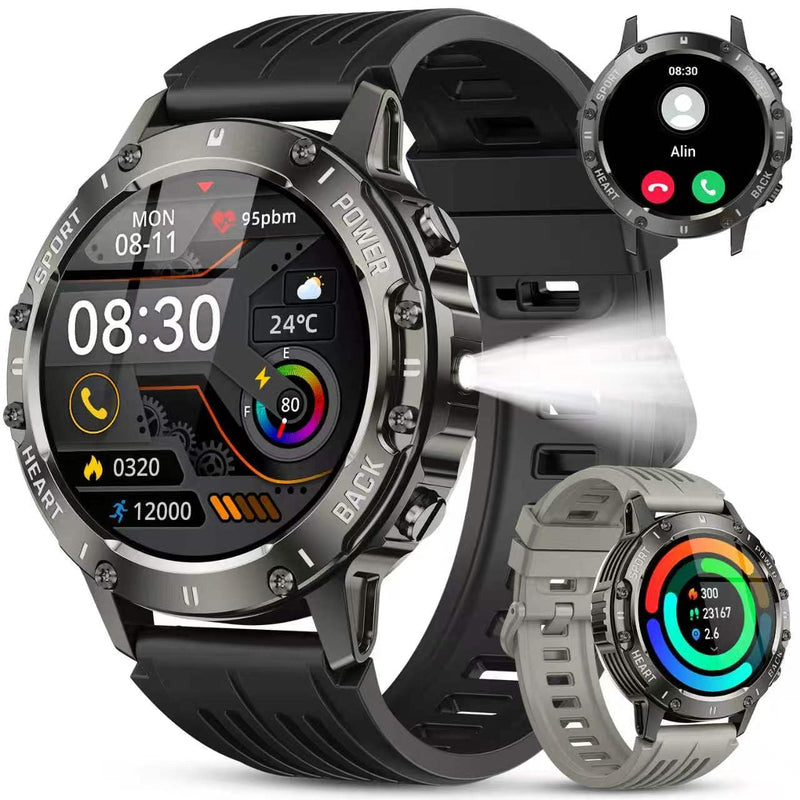 Smart Watch for Men Fitness Tracker: Waterproof Make Answer Call Running Digital Mens Watches Military Smartwatch Android Phone iPhone Samsung Compatible SpO2 Sleep Heart Rate Monitor Step Pedometer Black