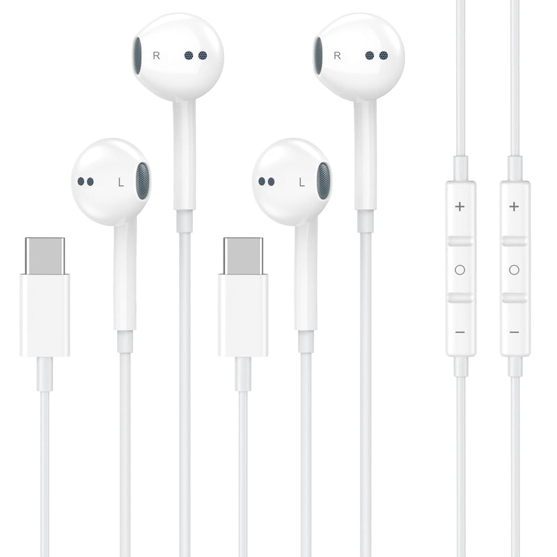 2 Pack [Apple MFi Certified] USB C Headphones Wired for iPhone 17 16 15 | Wired Earbuds with Microphone & Remote Control Noise Cancelling Type C Earphones for iPhone 17 16 15 Pro Max,iPad Pro,Galaxy CWhite