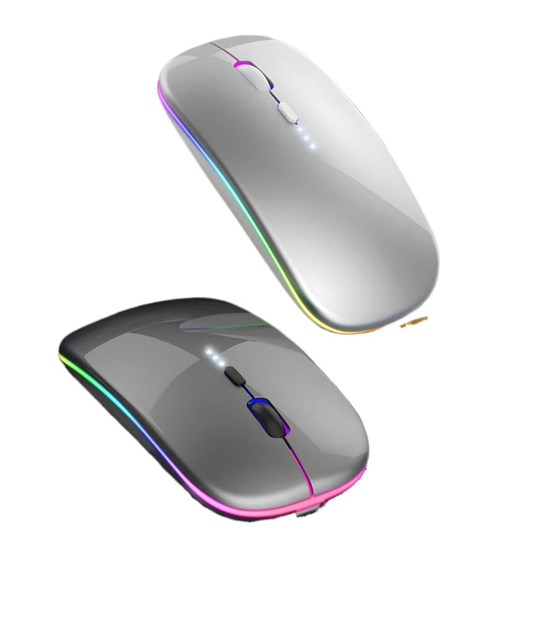 Rechargeable Wireless Mouse, Silent Bluetooth Mouse Silver | Supports Bluetooth 5.2 and 2.4G dual-mode, ergonomic design with LED indicator - portable, for Laptop, Desktop & Tablet